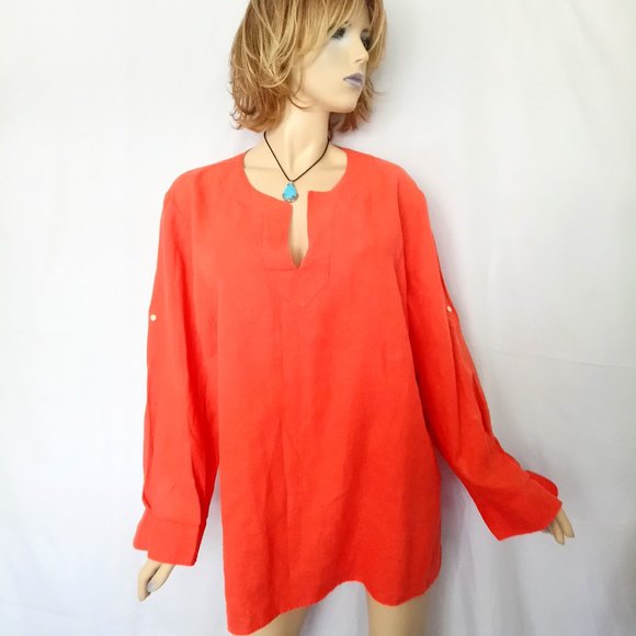 Lauren Ralph Lauren Tops - LAUREN RALPH LAUREN 100% Linen Orange Shirt Top 3X